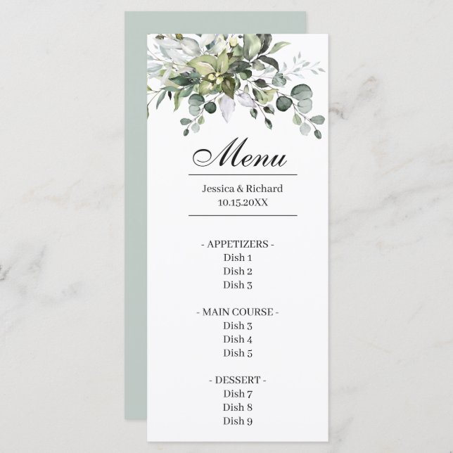 Eucalyptus Watercolor Dinner Menu Card (Front/Back)