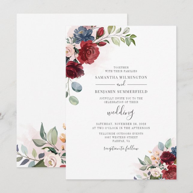 Eucalyptus Watercolor Dusty Blue Botanical Wedding Invitation (Front/Back)