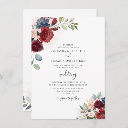 Eucalyptus Watercolor Dusty Blue Botanical Wedding Invitation