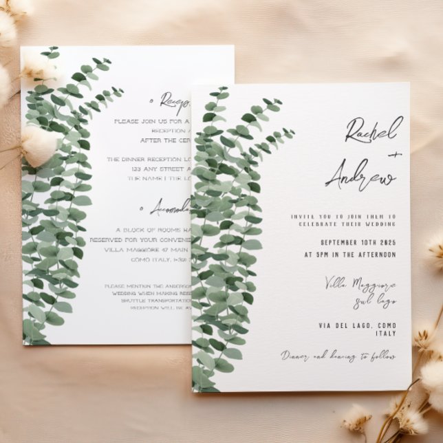 Eucalyptus watercolor Elegant Wedding Details Invitation (Creator Uploaded)