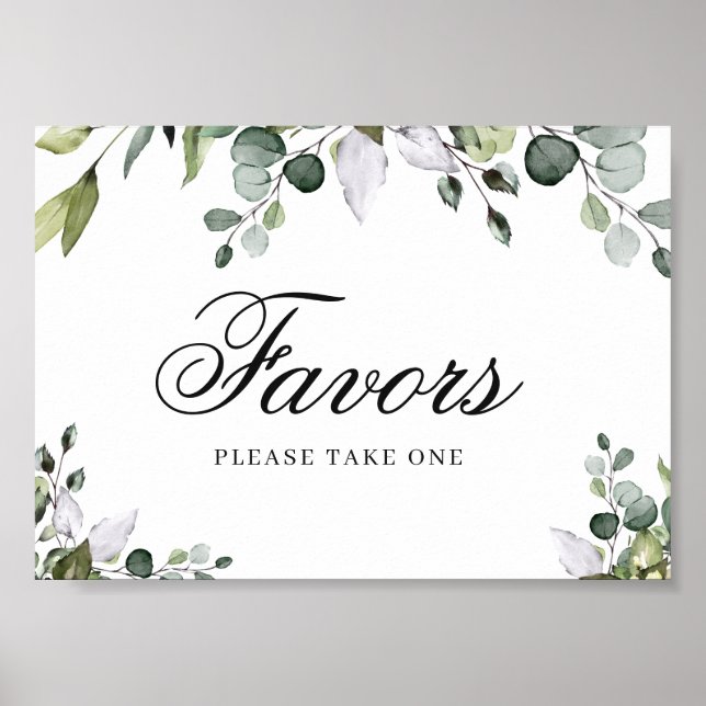 Eucalyptus Watercolor Favors Poster Sign (Front)