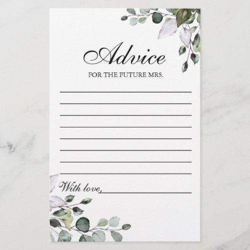 Eucalyptus Watercolor Floral Advice Card