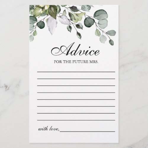 Eucalyptus Watercolor Floral Advice Card