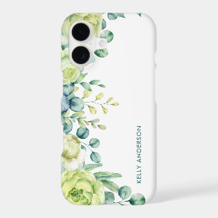 Eucalyptus watercolor floral border with roses iPhone 17 case