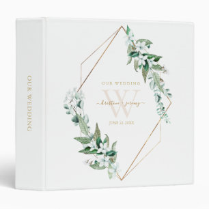 Eucalyptus Watercolor Floral Gold Frame Wedding 3 Ring Binder