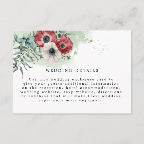 Eucalyptus Watercolor Floral Wedding Details Enclosure Card
