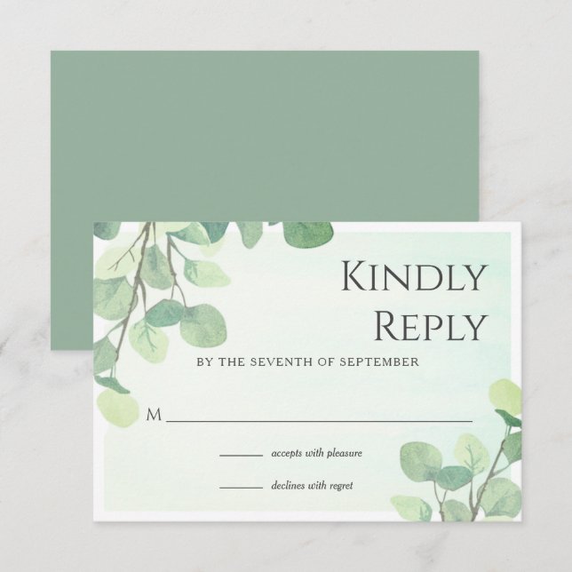 Eucalyptus Watercolor Floral Wedding RSVP Card (Front/Back)