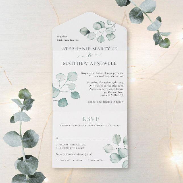Eucalyptus Watercolor Foliage Botanical Wedding All In One Invitation (Creator Uploaded)