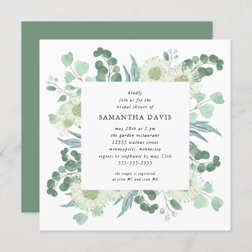 Eucalyptus Watercolor Foliage Floral Bridal Shower Invitation