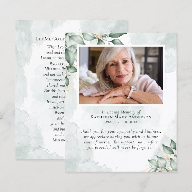 Eucalyptus Watercolor Funeral Thank You Prayer (Front/Back)