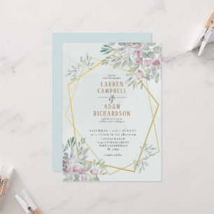 Eucalyptus Watercolor Geo lines Wedding Invitation