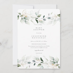 Eucalyptus Watercolor Gold Baby Shower Invitation
