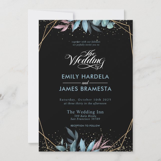 Eucalyptus Watercolor Gold Framed Budget Wedding Invitation (Front)