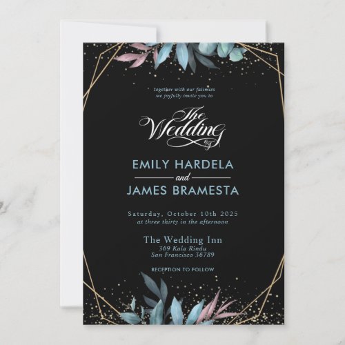 Eucalyptus Watercolor Gold Framed Budget Wedding Invitation