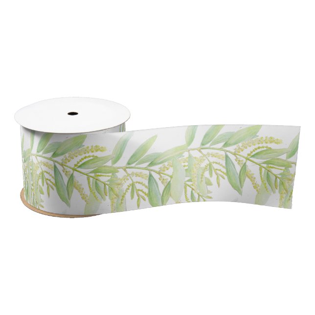 Eucalyptus watercolor green white ribbon (Spool)