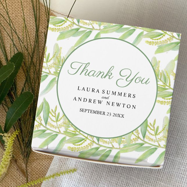 Eucalyptus watercolor green white ribbon favor box (Creator Uploaded)