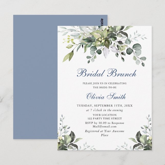 Eucalyptus Watercolor Greenery Bridal Brunch Invit Postcard (Front/Back)