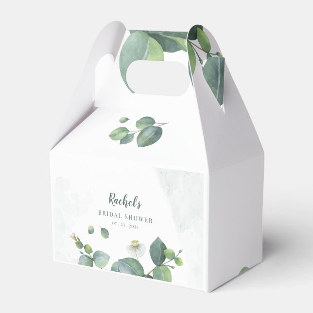 Eucalyptus Watercolor Greenery Bridal Shower Favor Boxes (Front Side)