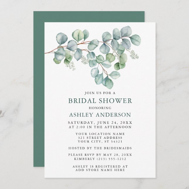 Eucalyptus Watercolor Greenery Bridal Shower Invitation (Front/Back)