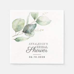 Eucalyptus Watercolor Greenery Bridal Shower Paper Napkins