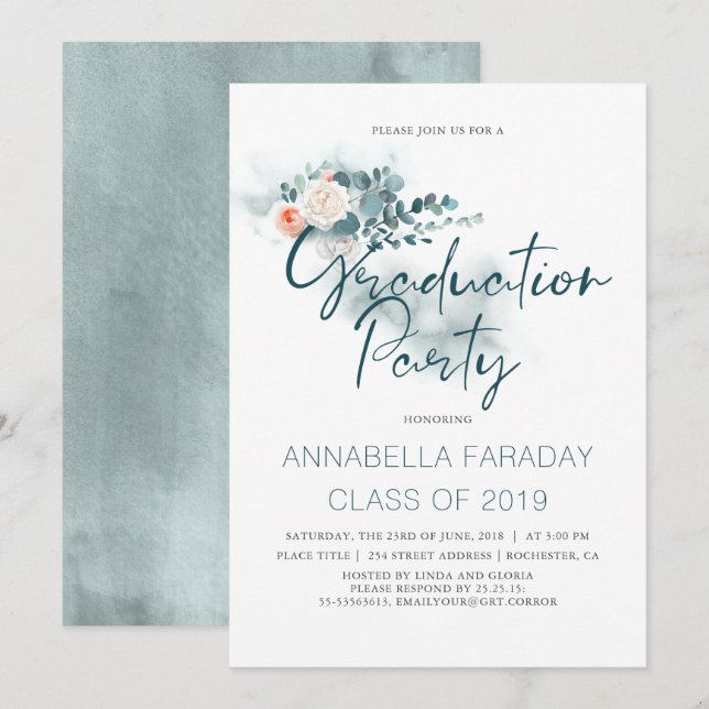 Eucalyptus | Watercolor Greenery Graduation Party Invitation (Front/Back)
