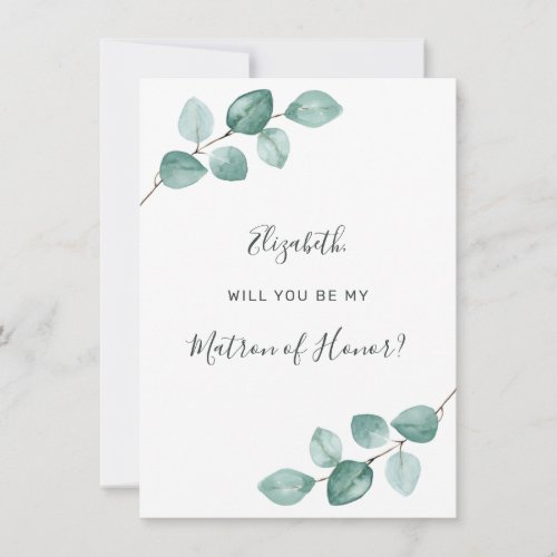 Eucalyptus Watercolor Greenery Matron of Honor Invitation