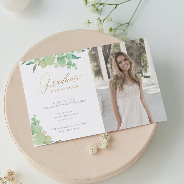 Eucalyptus Watercolor Greenery Photo Graduation Announcement (Creator Uploaded)