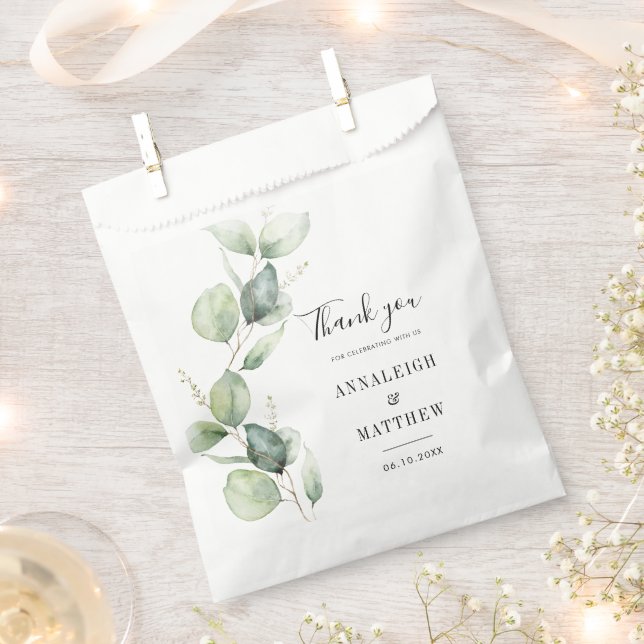Eucalyptus Watercolor Greenery Wedding Favor Bag (Clipped)