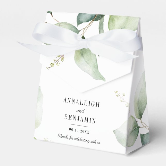 Eucalyptus Watercolor Greenery Wedding Thank You Favor Boxes (Front Side)