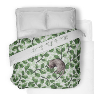 Eucalyptus watercolor leaves duvet cover
