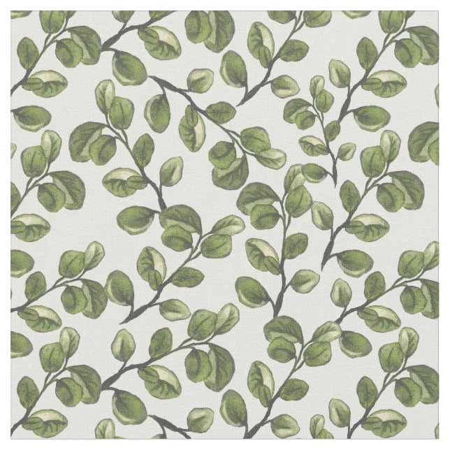 Eucalyptus watercolor leaves pattern fabric (Close Up)