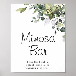 Eucalyptus Watercolor Mimosa Bar Poster Sign
