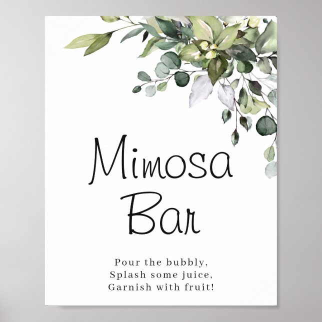 Eucalyptus Watercolor Mimosa Bar Poster Sign (Front)