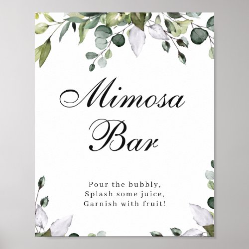 Eucalyptus Watercolor Mimosa Bar Poster Sign