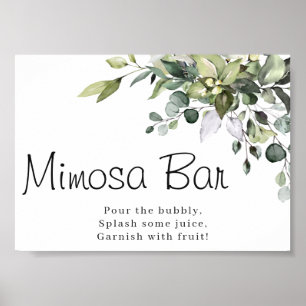 Eucalyptus Watercolor Mimosa Bar Poster Sign