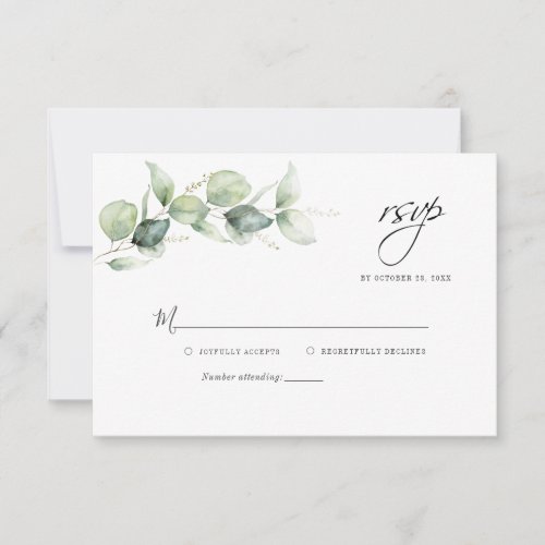 Eucalyptus Watercolor Minimalist Wedding RSVP Card