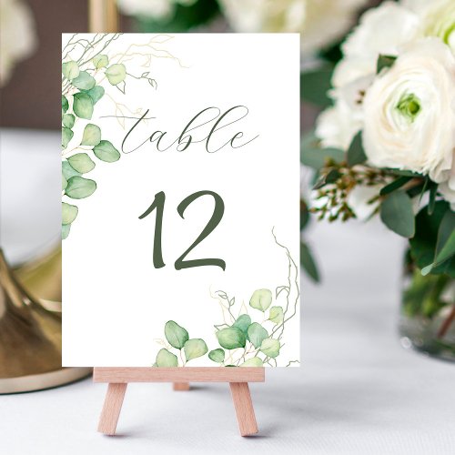 Eucalyptus Watercolor Minimalist Wedding Table Number