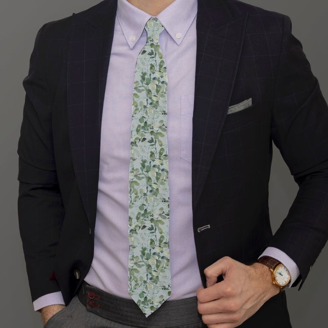Eucalyptus Watercolor Pattern Neck Tie (Creator Uploaded)