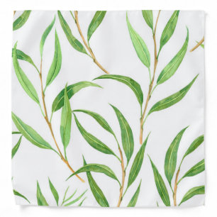 Eucalyptus watercolor pattern on white bandana