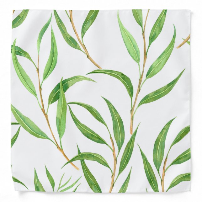 Eucalyptus watercolor pattern on white bandana (Front)