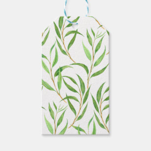 Eucalyptus watercolor pattern on white gift tags