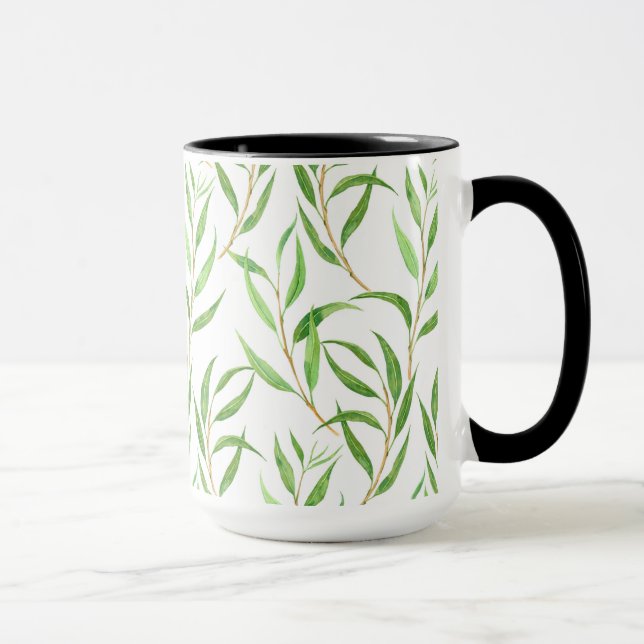 Eucalyptus watercolor pattern on white mug (Right)