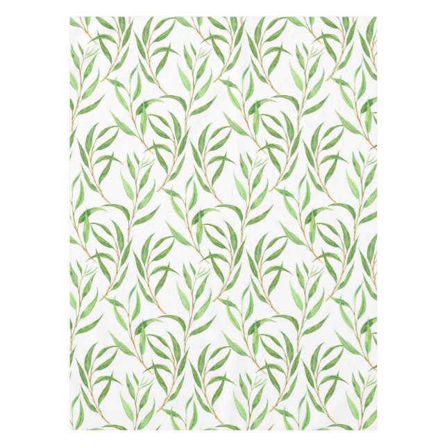 Eucalyptus watercolor pattern on white tablecloth (Front)
