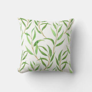 Eucalyptus watercolor pattern on white throw pillow