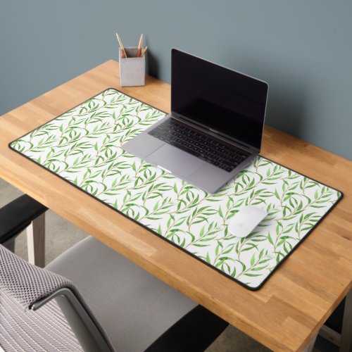 Eucalyptus watercolor pattern on white wrapping pa desk mat