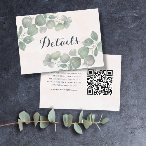 Eucalyptus Watercolor QR Code Wedding Details Enclosure Card