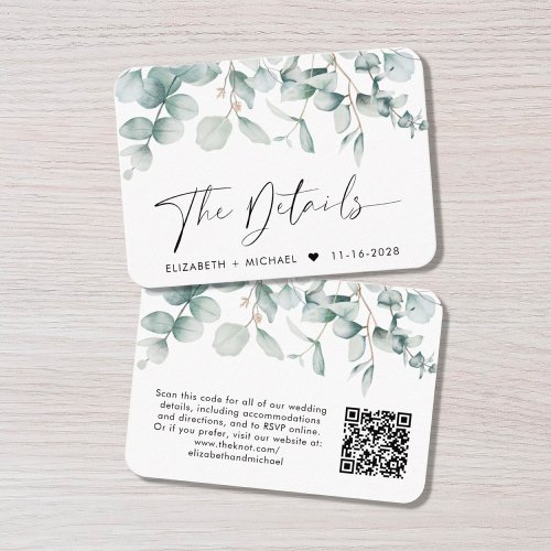 Eucalyptus Watercolor QR Code Wedding Details Enclosure Card