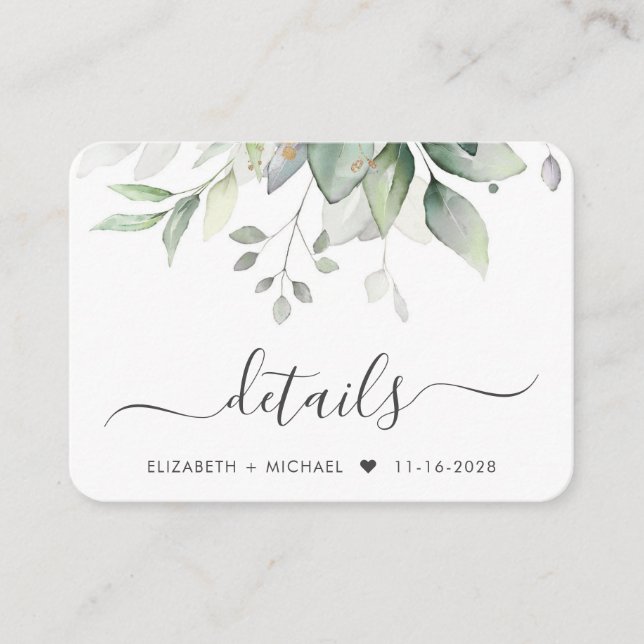 Eucalyptus Watercolor QR Code Wedding Details Enclosure Card (Front)