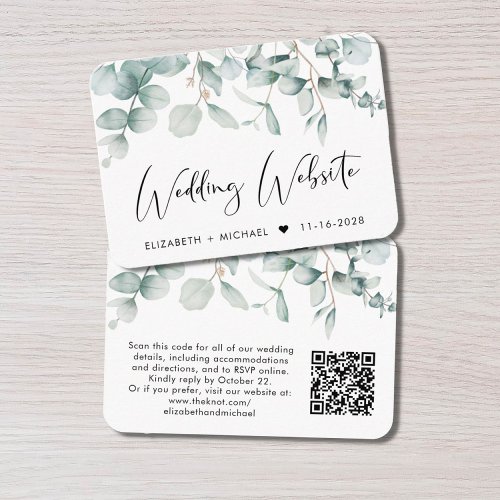 Eucalyptus Watercolor QR Code Wedding Website Enclosure Card