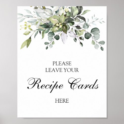 Eucalyptus Watercolor Recipe Cards Poster Sign